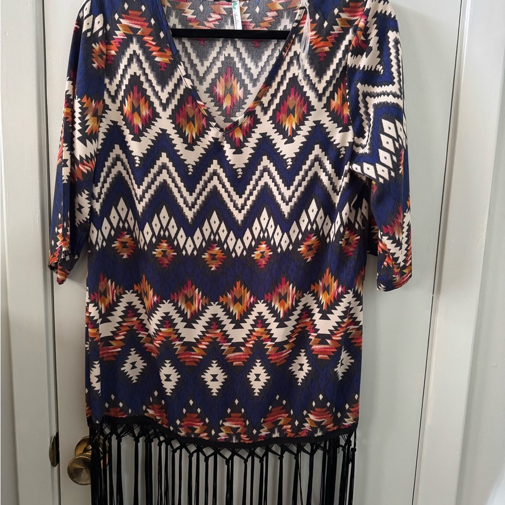 Black fringe Aztec blouse